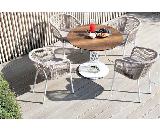 "Диего" обеденный стол из HPL круглый Ø100см, цвет "дуб", каркас белый, изображение 14 | Интернет магазин мебели и декора LifeDekor