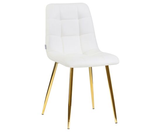 Стул обеденный DOBRIN ALEX, золотые ножки, белая экокожа (P-02), Вариант: золотые ножки, белая экокожа (P-02) | Интернет магазин мебели и декора LifeDekor