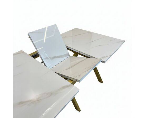 Стол керамический Кондор100-140*70 белый глянец/золото, изображение 7 | Интернет магазин мебели и декора LifeDekor