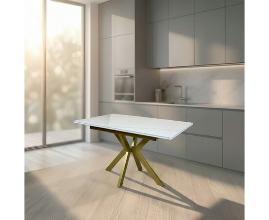Стол керамический Кондор100-140*70 белый глянец/золото, изображение 16 | Интернет магазин мебели и декора LifeDekor