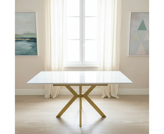 Стол керамический Кондор100-140*70 белый глянец/золото, изображение 15 | Интернет магазин мебели и декора LifeDekor