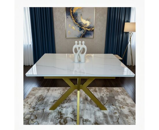 Стол керамический Кондор100-140*70 белый глянец/золото, изображение 10 | Интернет магазин мебели и декора LifeDekor