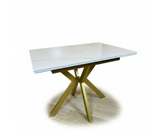 Стол керамический Кондор100-140*70 белый глянец/золото, изображение 3 | Интернет магазин мебели и декора LifeDekor