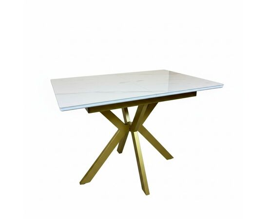 Стол керамический Кондор100-140*70 белый глянец/золото, изображение 2 | Интернет магазин мебели и декора LifeDekor