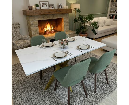 Стол керамический Кондор100-140*70 белый глянец/золото, изображение 13 | Интернет магазин мебели и декора LifeDekor