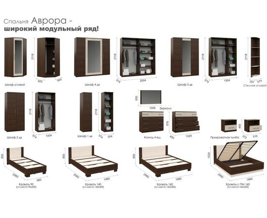 Кровать «Аврора» 140*200 (основание ЛДСП), Венге/Дуб молочный, изображение 6 | Интернет магазин мебели и декора LifeDekor