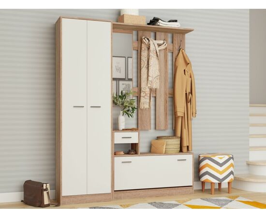 Прихожая «Интер» со шкафом, Дуб сонома/белый, изображение 2 | Интернет магазин мебели и декора LifeDekor