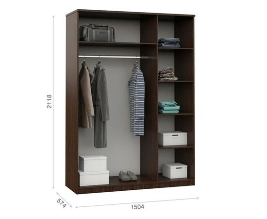 Шкаф «Аврора» 3дв, Венге/Дуб молочный, изображение 3 | Интернет магазин мебели и декора LifeDekor