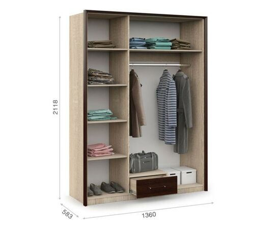 Шкаф «Эшли» 3дв, Венге/сонома, изображение 3 | Интернет магазин мебели и декора LifeDekor