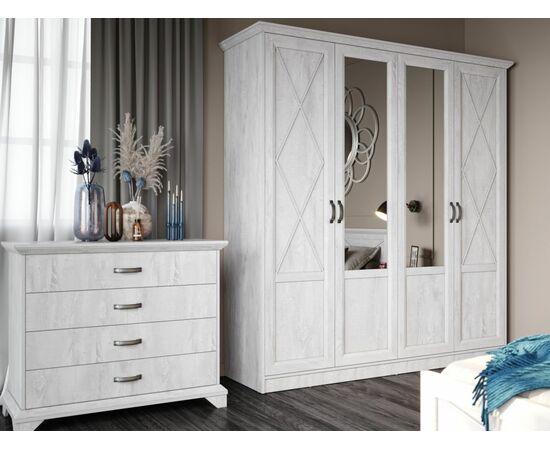 Шкаф «Лорена» 4-х дверный, Бетон Паин белый, изображение 4 | Интернет магазин мебели и декора LifeDekor