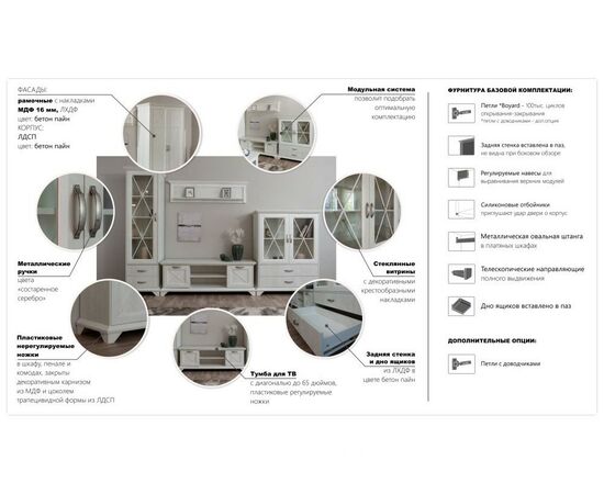 Комод «Лорена» 2д4ящ, Бетон Паин белый, изображение 8 | Интернет магазин мебели и декора LifeDekor