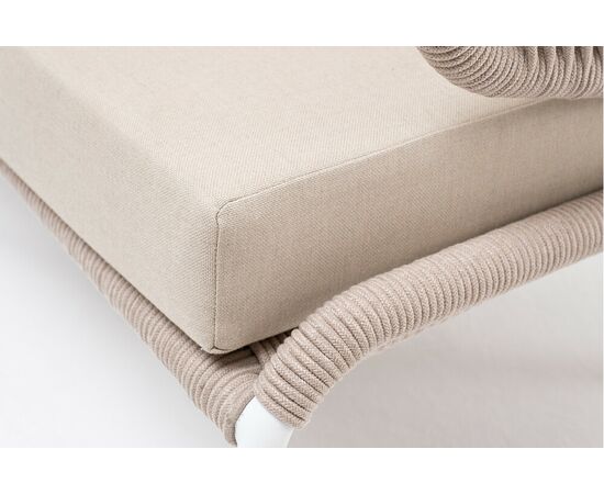 "Милан" диван 3-местный плетеный из роупа, каркас алюминий белый муар, роуп бежевый круглый, ткань бежевая 15052, изображение 6 | Интернет магазин мебели и декора LifeDekor