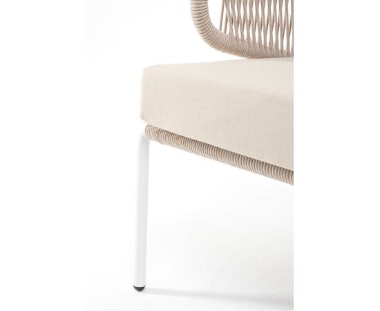 "Милан" диван 3-местный плетеный из роупа, каркас алюминий белый муар, роуп бежевый круглый, ткань бежевая 15052, изображение 8 | Интернет магазин мебели и декора LifeDekor