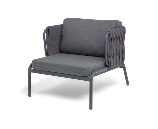 "Ронда" кресло плетеное из роупа, каркас алюминий темно-серый (RAL7024) муар, роуп серый 40 мм tex, ткань темно-серая 027 | Интернет магазин мебели и декора LifeDekor