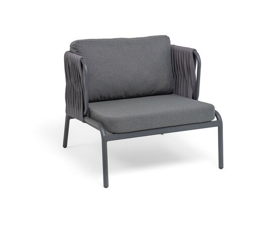 "Ронда" кресло плетеное из роупа, каркас алюминий темно-серый (RAL7024) муар, роуп серый 40 мм tex, ткань темно-серая 027, изображение 2 | Интернет магазин мебели и декора LifeDekor