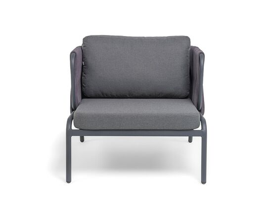 "Ронда" кресло плетеное из роупа, каркас алюминий темно-серый (RAL7024) муар, роуп серый 40 мм tex, ткань темно-серая 027, изображение 3 | Интернет магазин мебели и декора LifeDekor