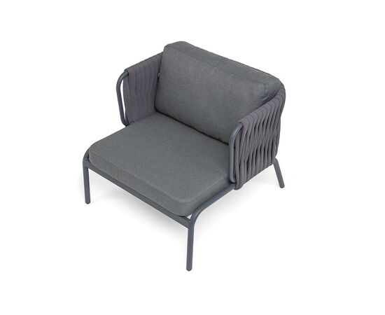 "Ронда" кресло плетеное из роупа, каркас алюминий темно-серый (RAL7024) муар, роуп серый 40 мм tex, ткань темно-серая 027, изображение 4 | Интернет магазин мебели и декора LifeDekor