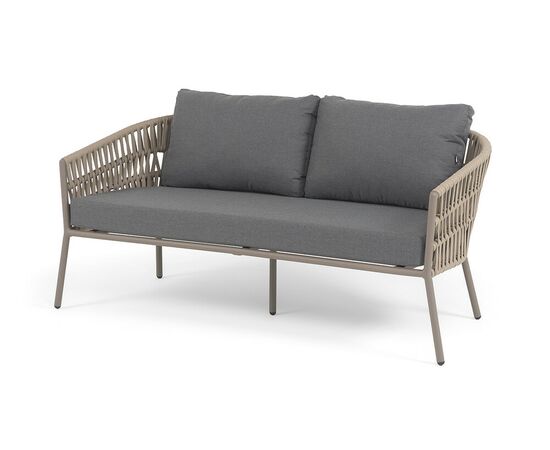 "Комо" лаунж-зона 4-местная плетеная из роупа (веревки), каркас алюминиевый бежево-серый, роуп серо-коричневый, изображение 3 | Интернет магазин мебели и декора LifeDekor