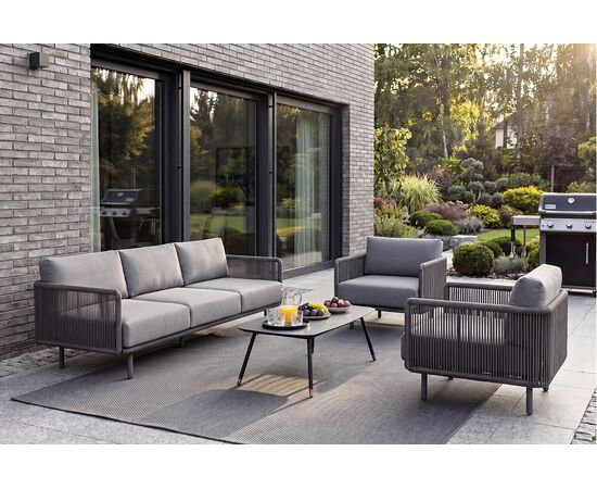 "Джелло" лаунж-зона 5-местная плетеная из роупа (веревки), каркас алюминиевый темно-серый, роуп темно-серый, изображение 2 | Интернет магазин мебели и декора LifeDekor