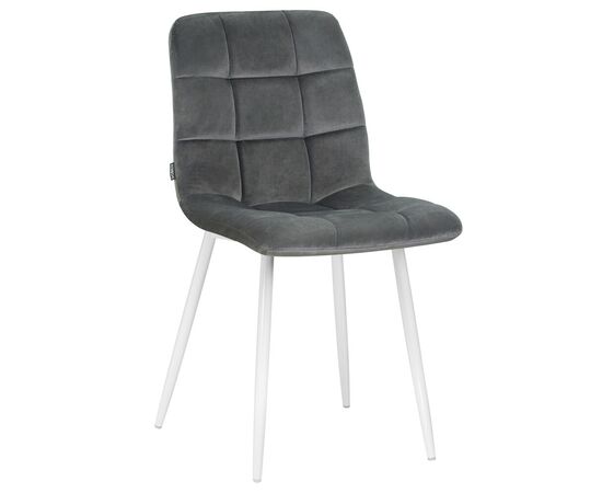 Стул обеденный DOBRIN ALEX, белые ножки, темно-серый велюр V108-91, Вариант: белые ножки, темно-серый велюр V108-91 | Интернет магазин мебели и декора LifeDekor