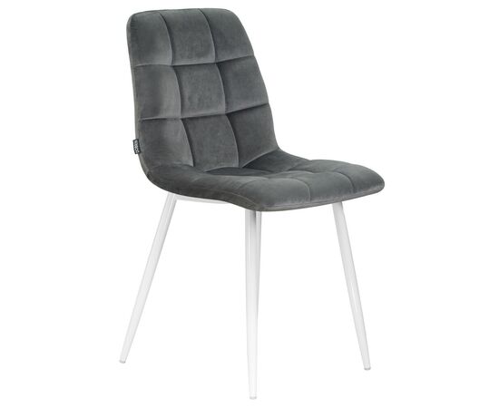 Стул обеденный DOBRIN ALEX, белые ножки, темно-серый велюр V108-91, Вариант: белые ножки, темно-серый велюр V108-91, изображение 2 | Интернет магазин мебели и декора LifeDekor