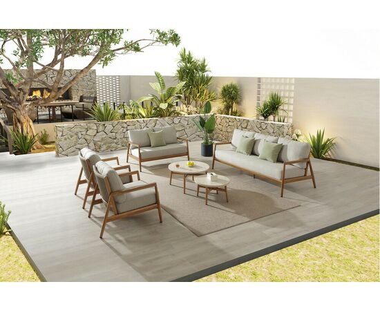 "Андорра" лаунж-зона 7-местная плетеная из роупа, цвет светло-серый, каркас под дерево | Интернет магазин мебели и декора LifeDekor