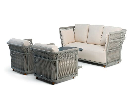 "Лугано" лаунж-зона 5-местная плетеная из роупа (веревки), каркас алюминиевый светло-серый, роуп серый меланж, изображение 2 | Интернет магазин мебели и декора LifeDekor