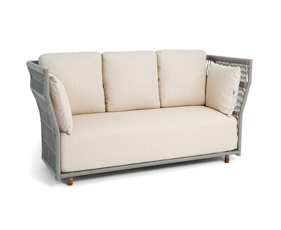 "Лугано" диван 3-местный плетеный из роупа, каркас алюминий светло-серый (RAL7035) муар, роуп серый меланж круглый, ткань Mossle светло-бежевая, изображение 2 | Интернет магазин мебели и декора LifeDekor