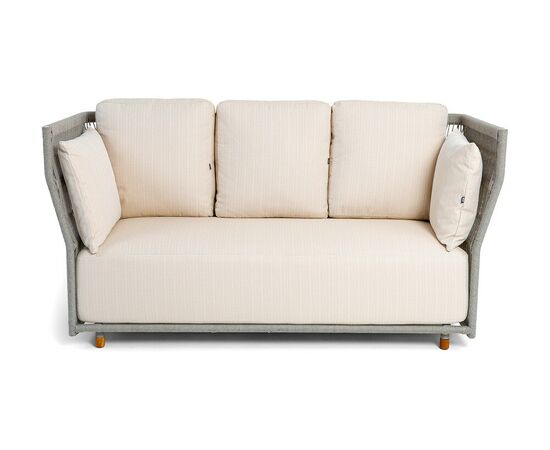 "Лугано" диван 3-местный плетеный из роупа, каркас алюминий светло-серый (RAL7035) муар, роуп серый меланж круглый, ткань Mossle светло-бежевая, изображение 3 | Интернет магазин мебели и декора LifeDekor