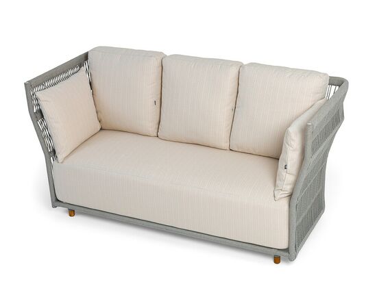 "Лугано" диван 3-местный плетеный из роупа, каркас алюминий светло-серый (RAL7035) муар, роуп серый меланж круглый, ткань Mossle светло-бежевая, изображение 4 | Интернет магазин мебели и декора LifeDekor