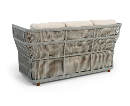 "Лугано" диван 3-местный плетеный из роупа, каркас алюминий светло-серый (RAL7035) муар, роуп серый меланж круглый, ткань Mossle светло-бежевая, изображение 5 | Интернет магазин мебели и декора LifeDekor