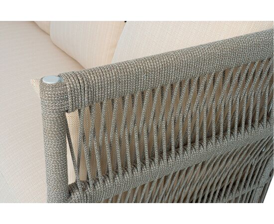 "Лугано" диван 3-местный плетеный из роупа, каркас алюминий светло-серый (RAL7035) муар, роуп серый меланж круглый, ткань Mossle светло-бежевая, изображение 7 | Интернет магазин мебели и декора LifeDekor