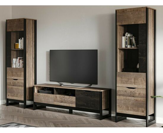 Витрина высокая «Стокгольм» 1д1в ЛВ, Дуб гранж песочный/Железный камень, изображение 4 | Интернет магазин мебели и декора LifeDekor