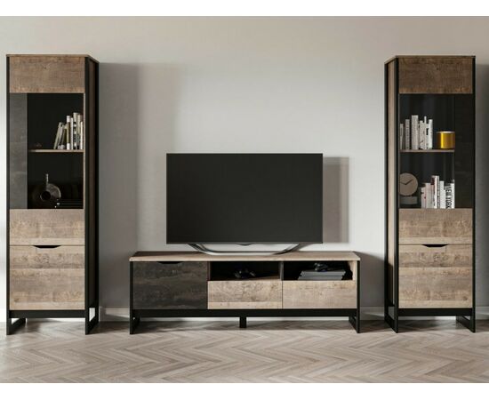 Тумба под ТВ «Стокгольм», Дуб гранж песочный/Железный камень, изображение 4 | Интернет магазин мебели и декора LifeDekor