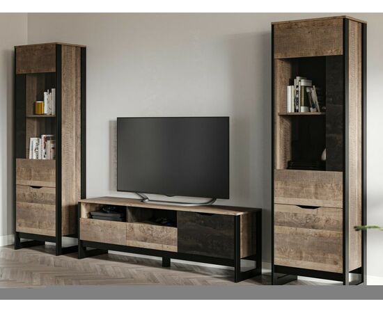 Витрина высокая «Стокгольм» 1д1в ПР, Дуб гранж песочный/Железный камень, изображение 4 | Интернет магазин мебели и декора LifeDekor