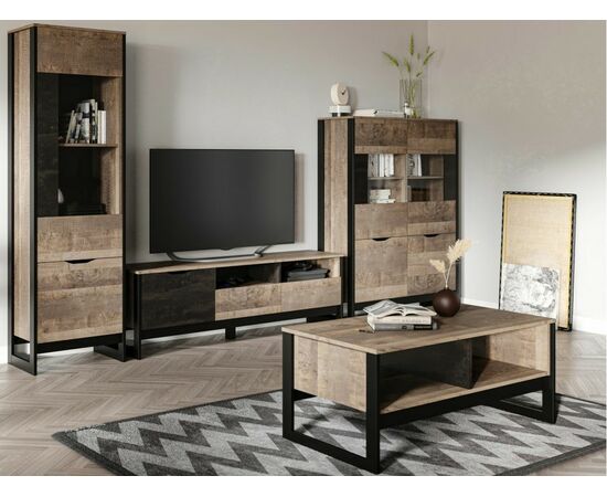 Витрина высокая «Стокгольм» 1д1в ЛВ, Дуб гранж песочный/Железный камень, изображение 6 | Интернет магазин мебели и декора LifeDekor