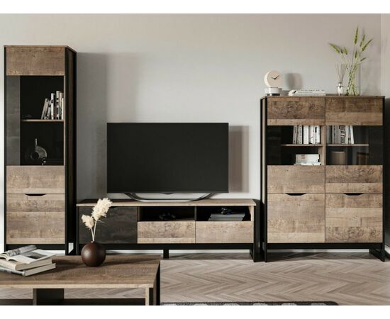 Витрина высокая «Стокгольм» 1д1в ПР, Дуб гранж песочный/Железный камень, изображение 7 | Интернет магазин мебели и декора LifeDekor