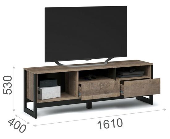Тумба под ТВ «Стокгольм», Дуб гранж песочный/Железный камень, изображение 3 | Интернет магазин мебели и декора LifeDekor