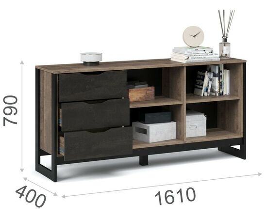 Комод «Стокгольм» 2д 3ящ, Дуб гранж песочный/Железный камень, изображение 4 | Интернет магазин мебели и декора LifeDekor