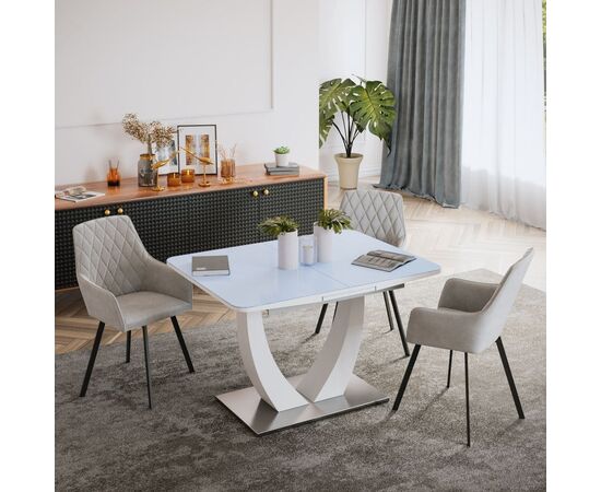 Стол обеденный раскладной T-904 Vision (1200-1500x800x760) Clear White Glass/White High Gloss (супербелое глянцевое), изображение 17 | Интернет магазин мебели и декора LifeDekor