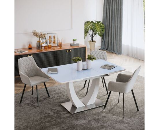 Стол обеденный раскладной T-904 Vision (1200-1500x800x760) Clear White Glass/White High Gloss (супербелое глянцевое), изображение 18 | Интернет магазин мебели и декора LifeDekor