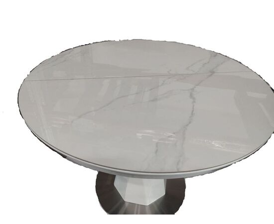 Стол обеденный раскладной T7067 Neo (1000-1300x1000x760) Ceramic (глянцевый мрамор керамика/белый глянцевый), изображение 3 | Интернет магазин мебели и декора LifeDekor