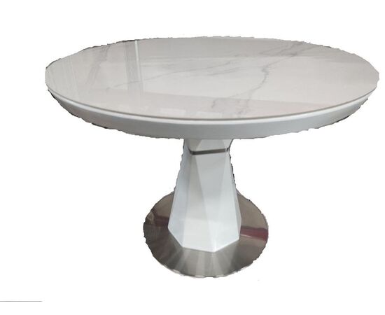 Стол обеденный раскладной T7067 Neo (1000-1300x1000x760) Ceramic (глянцевый мрамор керамика/белый глянцевый), изображение 2 | Интернет магазин мебели и декора LifeDekor