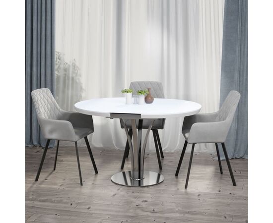 Стол обеденный раскладной T7082 (1200-1600x1200x760) WHITE белое матовое стекло/белый лак, изображение 17 | Интернет магазин мебели и декора LifeDekor