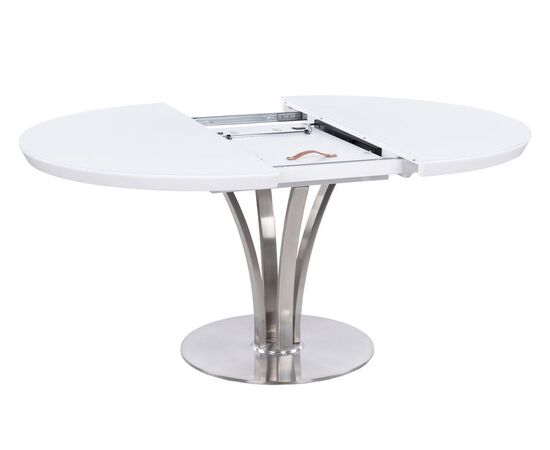 Стол обеденный раскладной T7082 (1200-1600x1200x760) WHITE белое матовое стекло/белый лак, изображение 3 | Интернет магазин мебели и декора LifeDekor