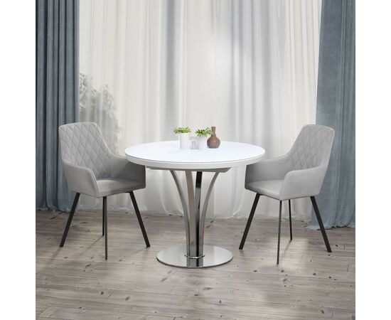 Стол обеденный раскладной T7082 (1200-1600x1200x760) WHITE белое матовое стекло/белый лак, изображение 18 | Интернет магазин мебели и декора LifeDekor