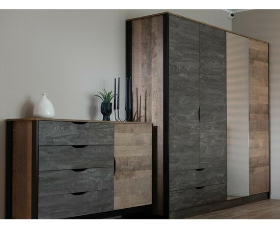 Шкаф «Стокгольм» 4дв, Дуб гранж песочный/Железный камень, изображение 4 | Интернет магазин мебели и декора LifeDekor