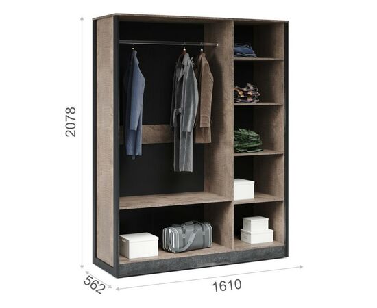 Шкаф «Стокгольм» 3дв, Дуб гранж песочный/Железный камень, изображение 3 | Интернет магазин мебели и декора LifeDekor