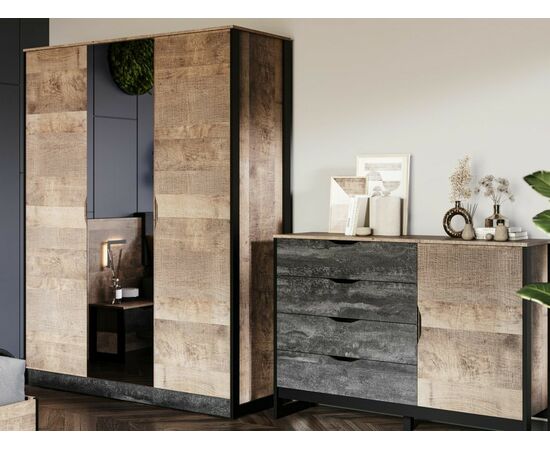 Шкаф «Стокгольм» 3дв, Дуб гранж песочный/Железный камень, изображение 4 | Интернет магазин мебели и декора LifeDekor