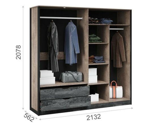 Шкаф «Стокгольм» 4дв, Дуб гранж песочный/Железный камень, изображение 3 | Интернет магазин мебели и декора LifeDekor